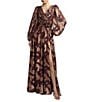 Mac Duggal Burnout Chiffon Bishop Sleeve V Neck A Line Gown - Image 1