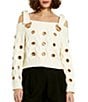 Color:Cream - Image 1 - Cable Knit Off-the-Shoulder Long Sleeve Grommet Cropped Sweater