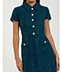 Mac Duggal Cap Sleeve Collared Boucle Button Up Dress, Color:Teal - Image 3