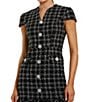 Mac Duggal Cap Sleeve Tweed Sheath Midi Dress, Color:Black Silver - Image 3