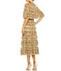 Mac Duggal Capelet Floral Print Micro Ruffle Midi Dress, Color:Olive - Image 2