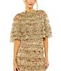 Mac Duggal Capelet Floral Print Micro Ruffle Midi Dress, Color:Olive - Image 3
