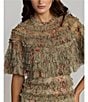 Mac Duggal Capelet Floral Print Micro Ruffle Midi Dress, Color:Olive - Image 6