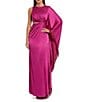 Mac Duggal Charmeuse Kaftan Sleeve Asymmetrical Fringe Gown - Image 1