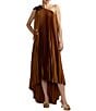 Mac Duggal Charmeuse One Shoulder Kaftan High Low Gown - Image 1