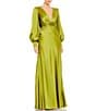 Mac Duggal Charmeuse V-Neck Long Bishop Sleeve Gown, Color:Apple Green - Image 1