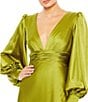 Mac Duggal Charmeuse V-Neck Long Bishop Sleeve Gown, Color:Apple Green - Image 3