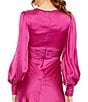 Color:Magenta - Image 4 - Charmeuse V-Neck Long Bishop Sleeve Gown
