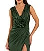 Mac Duggal Charmeuse V Neck Sleeveless Gown With 3D Flower - Image 3