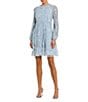 Mac Duggal Chiffon Floral Mesh Long Puff Sleeve Mock Neck A-Line Dress, Color:Powder Blue - Image 1