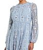 Mac Duggal Chiffon Floral Mesh Long Puff Sleeve Mock Neck A-Line Dress, Color:Powder Blue - Image 3