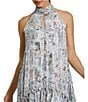 Mac Duggal Chiffon Floral Metallic Print Halter Neck Sleeveless Hi Low Ruffle Hem Shift Mini Dress, Color:Ivory Multi - Image 3