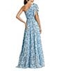Mac Duggal Chiffon Floral Print One Shoulder Neck Sleeveless Bow Detail Gown, Color:Aqua Multi - Image 2
