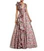 Mac Duggal Chiffon Floral Print V Neck Sleeveless Ruffle A-Line Gown, Color:Pink Multi - Image 1