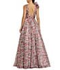 Mac Duggal Chiffon Floral Print V Neck Sleeveless Ruffle A-Line Gown, Color:Pink Multi - Image 2