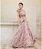 Mac Duggal Chiffon Floral Print V Neck Sleeveless Ruffle A-Line Gown, Color:Pink Multi - Image 5