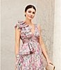 Mac Duggal Chiffon Floral Print V Neck Sleeveless Ruffle A-Line Gown, Color:Pink Multi - Image 6