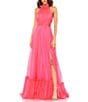 Color:Hot Pink - Image 1 - Chiffon Mock Neckline Sleeveless Tiered Gown