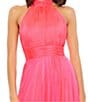 Color:Hot Pink - Image 3 - Chiffon Mock Neckline Sleeveless Tiered Gown
