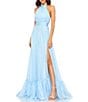 Color:Sky Blue - Image 1 - Chiffon Mock Neckline Sleeveless Tiered Gown