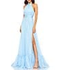 Mac Duggal Chiffon Mock Neckline Sleeveless Tiered Gown, Color:Sky Blue - Image 1