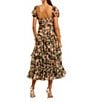 Mac Duggal Chiffon Puff Sleeve A Line Midi Dress With Ruffles, Color:Cream Multi - Image 2