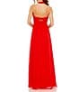 Mac Duggal Chiffon Ruched Halter Strap Keyhole Flowy Gown, Color:Red - Image 2