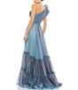 Color:Fusion Blue - Image 2 - Chiffon Ruched One Shoulder Flutter Sleeve Tiered Gown