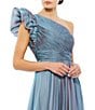 Color:Fusion Blue - Image 3 - Chiffon Ruched One Shoulder Flutter Sleeve Tiered Gown
