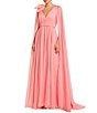 Mac Duggal Chiffon V Neck Shoulder Cape Gown - Image 1