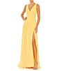 Color:Buttercup - Image 1 - Chiffon V-Neck Sleeveless Thigh High Slit A-Line Gown