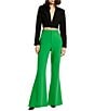 Color:Spring Green - Image 3 - Classic Crepe Flared-Leg Trouser Pants