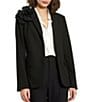 Mac Duggal Classic Crepe Notch Lapel Collar Flower Applique Flap Pocket Long Sleeve Blazer, Color:Black - Image 1