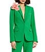 Color:Spring Green - Image 1 - Classic Crepe Notch Lapel Collar Flower Applique Flap Pocket Long Sleeve Blazer