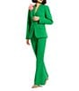 Color:Spring Green - Image 3 - Classic Crepe Notch Lapel Collar Flower Applique Flap Pocket Long Sleeve Blazer
