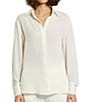 Color:Cream - Image 1 - Classic Georgette Point Collar Long Sleeve Button Down Blouse