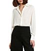Color:Cream - Image 4 - Classic Georgette Point Collar Long Sleeve Button Down Blouse