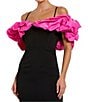 Mac Duggal Crepe Faille Color Block Off-The-Shoulder Neck Ruffle Sleeve Gown, Color:Black Hot Pink - Image 3