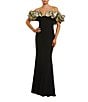 Mac Duggal Crepe Mermaid Gown With Off-The-Shoulder Ruffle, Color:Black Gold - Image 1