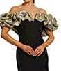 Mac Duggal Crepe Mermaid Gown With Off-The-Shoulder Ruffle, Color:Black Gold - Image 3