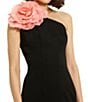 Color:Black - Image 3 - Crepe One Shoulder Flower Applique Sleeveless Back Slit Midi Sheath Dress