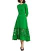 Mac Duggal Crepe Round Neck 3/4 Sleeve Applique Lace Belted Midi A-Line Dress, Color:Spring Green - Image 1