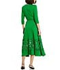Mac Duggal Crepe Round Neck 3/4 Sleeve Applique Lace Belted Midi A-Line Dress, Color:Spring Green - Image 2
