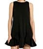Color:Black - Image 3 - Crepe Round Neck Sleeveless Ruffle Mini Shift Dress