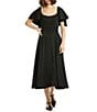 Mac Duggal Crepe Scoop Neck Short Ruffle Sleeve Belted Midi A-Line Dress, Color:Black - Image 1