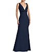 Mac Duggal Crepe Sleeveless Bow Front V-Neck Gown - Image 1