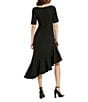 Mac Duggal Crepe Square Neck Elbow Sleeve Asymmetrical Ruffle Hem Midi Dress, Color:Black - Image 2