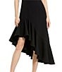Mac Duggal Crepe Square Neck Elbow Sleeve Asymmetrical Ruffle Hem Midi Dress, Color:Black - Image 3