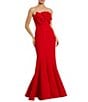Mac Duggal Crepe Strapless 3D Flower Pattern Mermaid Gown, Color:Red - Image 1