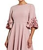 Mac Duggal Crew Neck 3D Floral Applique Elbow Sleeve A-Line Satin Gown, Color:Rose - Image 3